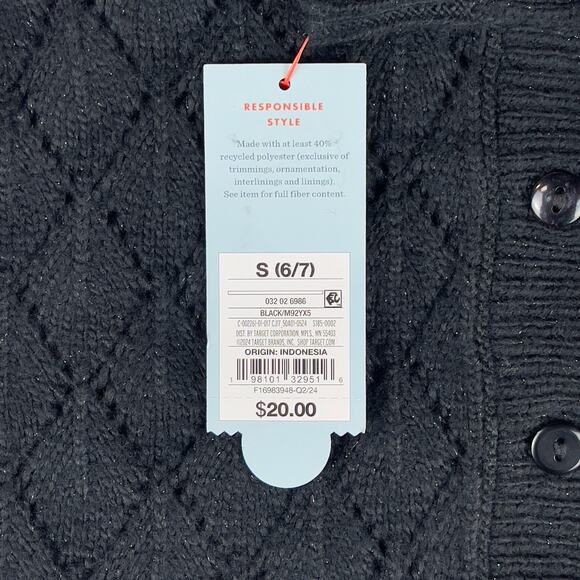 Cat & Jack Pointelle‎ Cardigan Sweater Girls Small Black Knitted Button-Front - Picture 4 of 4